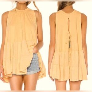 Free People Right On Time Tiered Tunic Top in Apricot Size Medium, Tie in Back